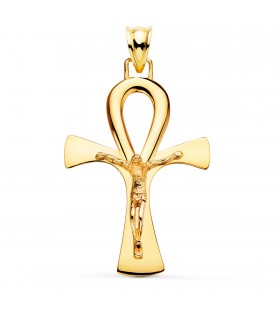 Croix de vie Christ Or Jaune 18 K 36 MM