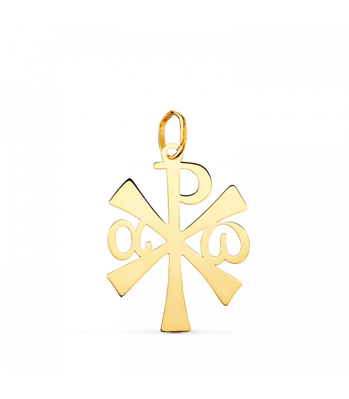 Croce della Pace, medaglia con monogramma di Cristo | Croce d'oro giallo 18Kt 22 mm