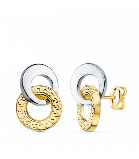 Orecchini a cerchio doppio, liscio e con greca | Orecchini a lobo da donna Brida oro bicolore 13mm