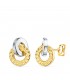 Creolen-Ohrstecker mit Einkerbungen und glänzendem Ring, 10 mm - 750er Gelb- und Weißgold 18K für Damen
