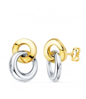 Orecchini a cerchio doppio, liscio e con greca | Orecchini a lobo da donna Gala oro bicolore 13mm
