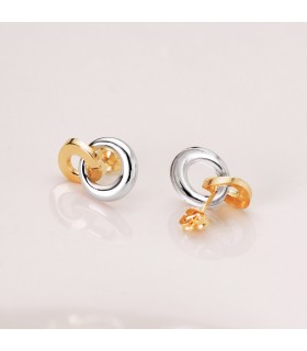Orecchini a cerchio doppio, liscio e con greca | Orecchini a lobo da donna Gala oro bicolore 13mm