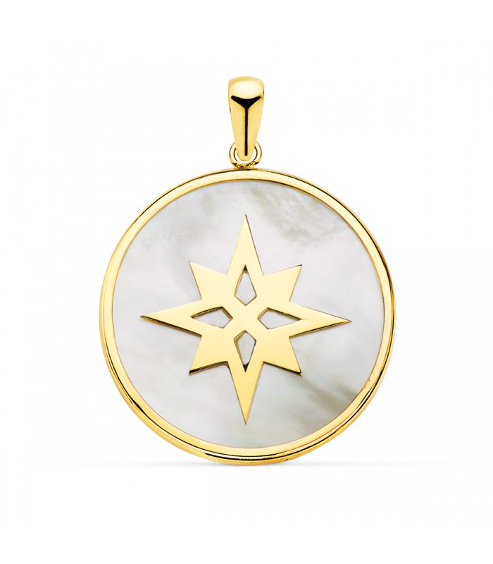 Ciondolo Rosa dei venti Oro giallo 18Kt Madreperla - Collana bussole, portafortuna