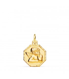 Medalla Octogonal Ángel Querubín Oro 9K 13mm | joyería online