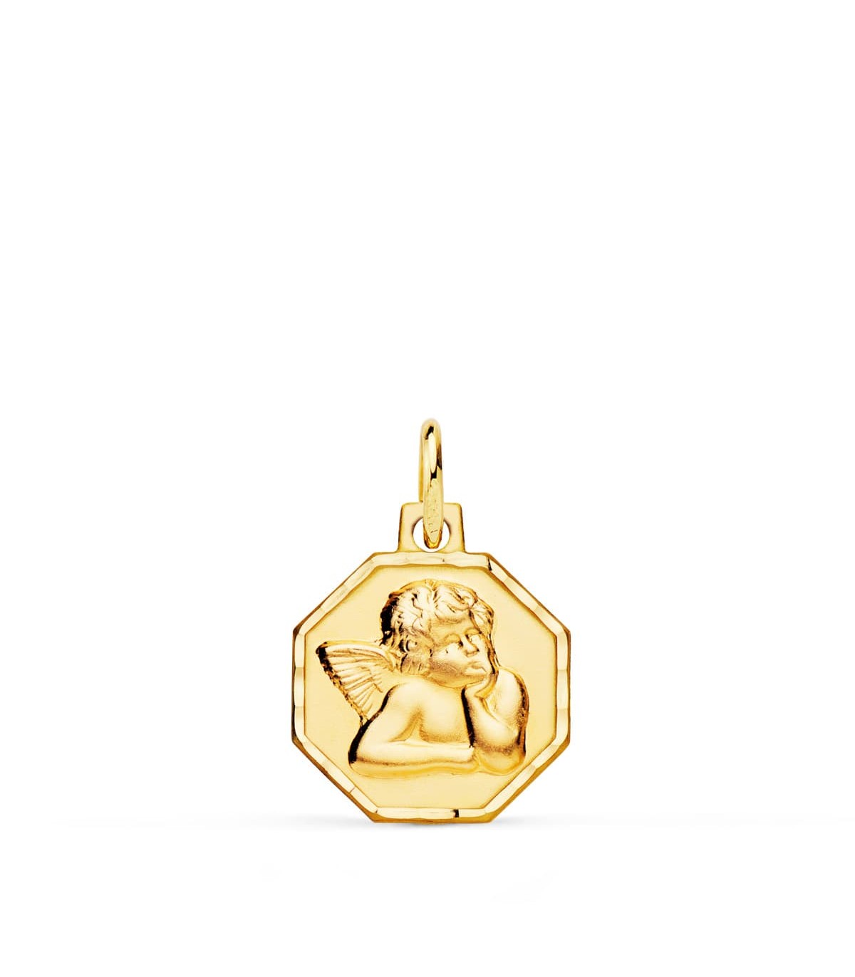 Medalla Octogonal Ángel Querubín Oro 9K 13mm | joyería online
