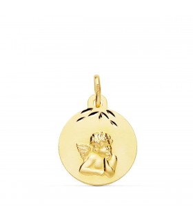 Medalla Matizada Ángel Querubín Oro 9K 14mm | joyería online | medallas bautizo