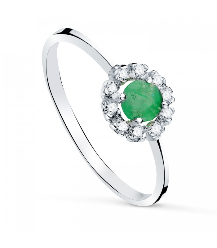 Anello Tondo pavè Smeraldo 0,25 ct Oro bianco 18kt