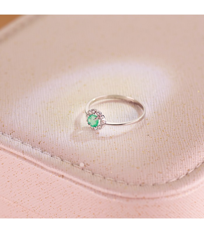 Anillo Cuajo Esmeralda 0.26 Q Oro Blanco 18K - anillos con piedras preciosas, sortijas para mujer