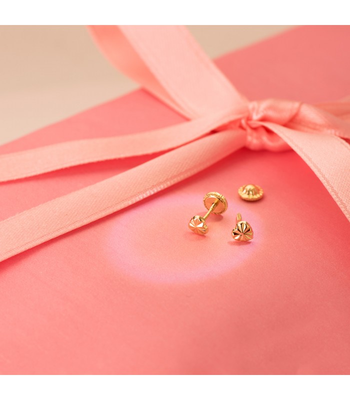 Boucles d'oreilles or Bébé Coeur Ondes, fermoir à vis, puces d'oreilles enfant