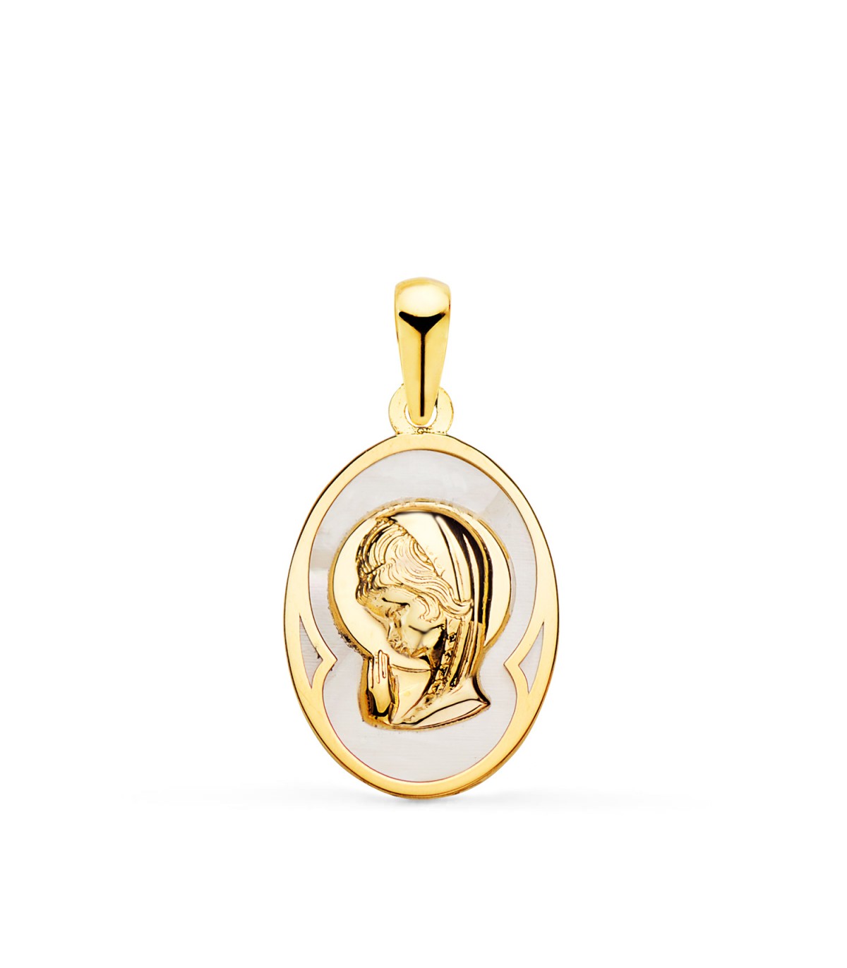 Médaillon En Nacre Avec Vierge - Or Jaune 18 Carats - 2,01 Grammes - Occasion
