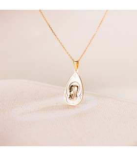 Medalla Nácar Virgen Niña Gota Oro 18 K 21 mm - medallas para comunión - colgante personalizable