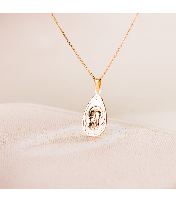 Medalla Nácar Virgen Niña Gota Oro 18 K 21 mm - medallas para comunión - colgante personalizable