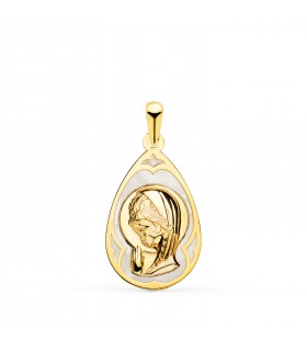 Medalla Nácar Virgen Niña Gota Oro 18 K 19 mm - medallas para comunión - colgante personalizable