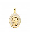 Medalla Nácar Virgen Niña Oval Oro 18 K 21 mm