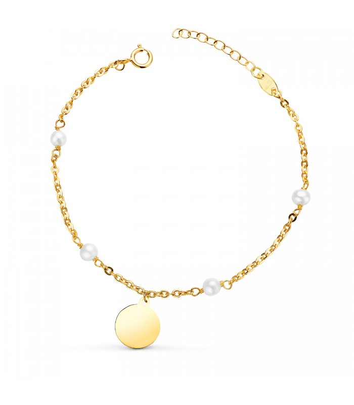 Bracelet personnalisé Plaque Perles Or 18K