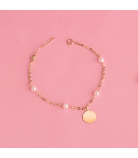 Pulsera personalizada Chapa Perlas Oro 18K - pulseras personalizables - pulsera con nombre grabado