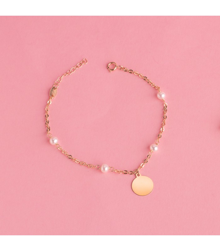 Pulsera personalizada Chapa Perlas Oro 18K - pulseras personalizables - pulsera con nombre grabado