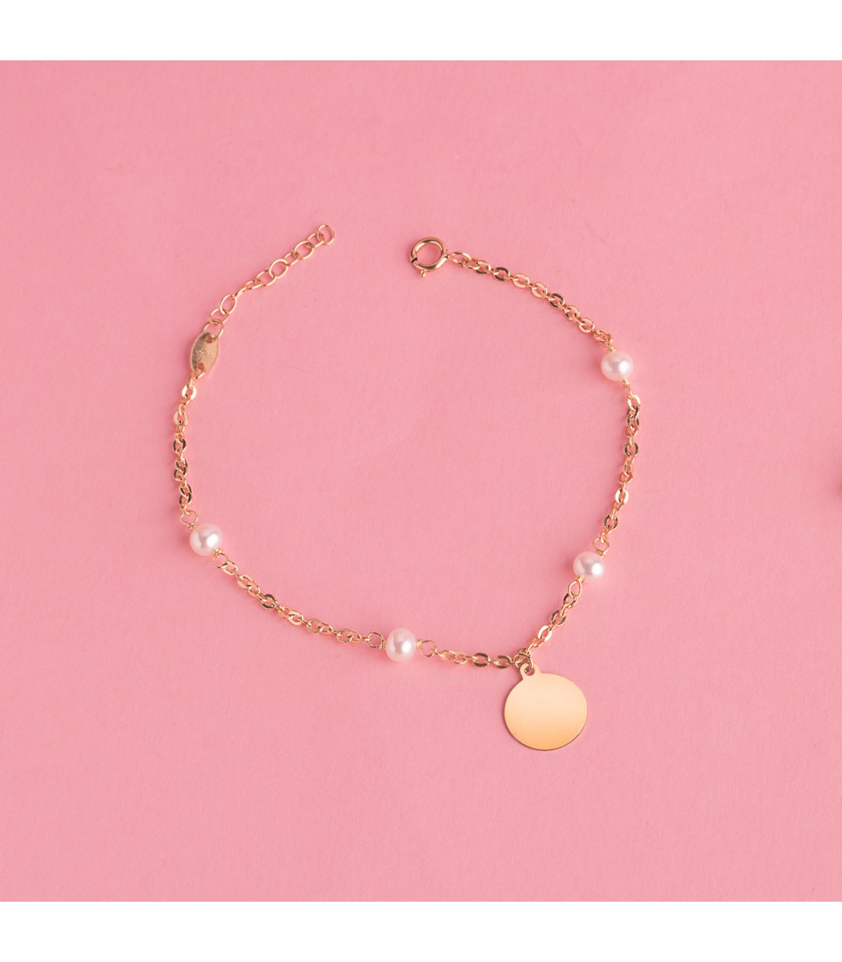 Pulsera personalizada Chapa Perlas Oro 18K - pulseras personalizables - pulsera con nombre grabado