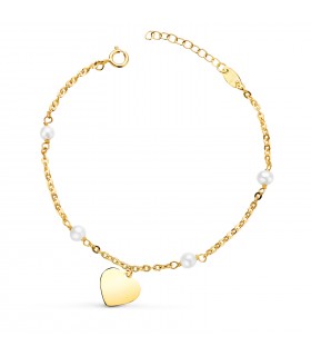 Pulsera personalizada Corazón Perlas Oro 18K - pulseras personalizables - pulsera con nombre grabado