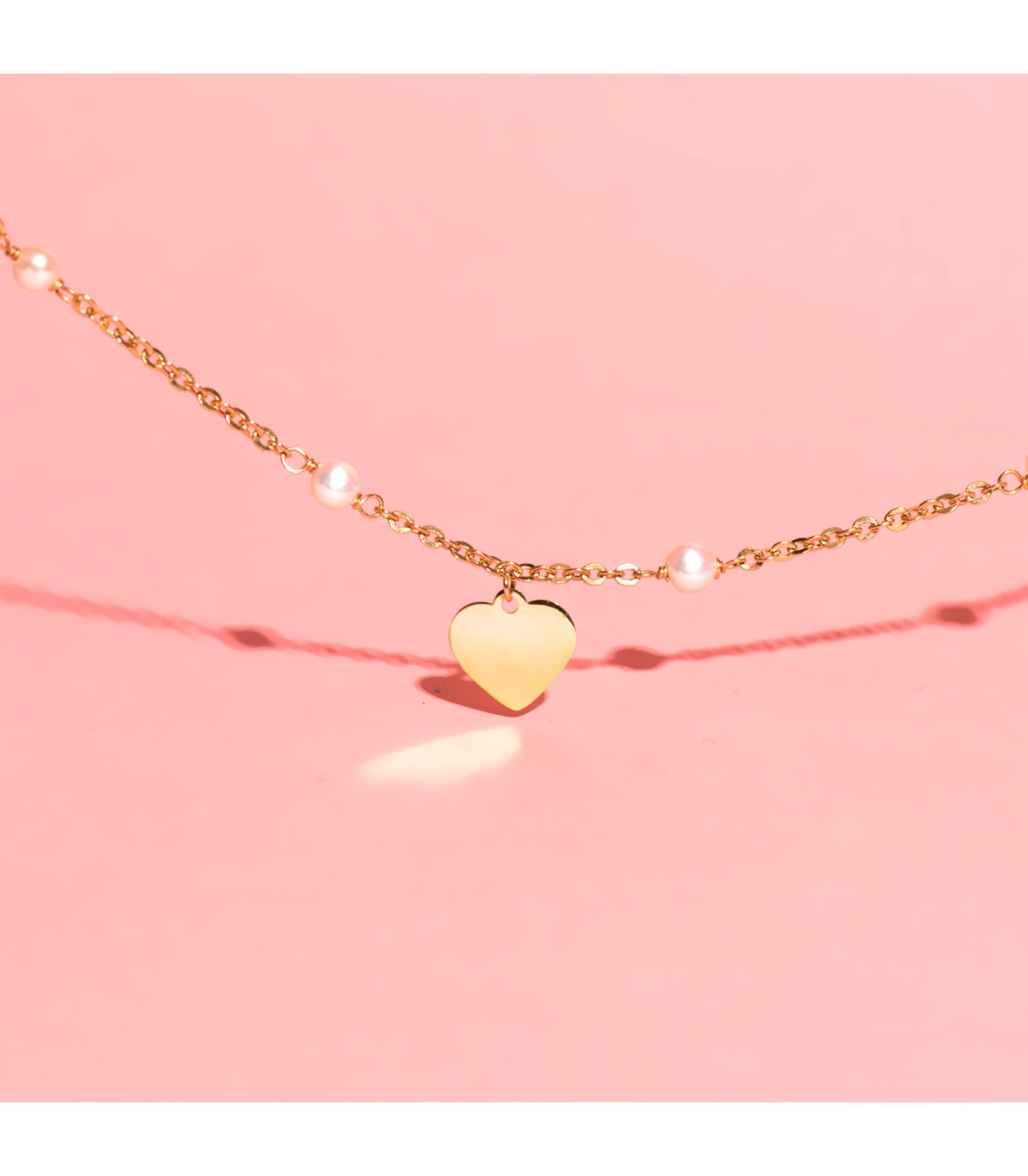 Pulsera personalizada Corazón Perlas Oro 18K - pulseras personalizables - pulsera con nombre grabado