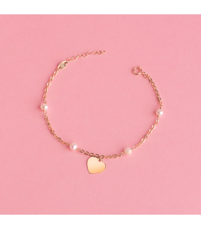 Pulsera personalizada Corazón Perlas Oro 18K - pulseras personalizables - pulsera con nombre grabado