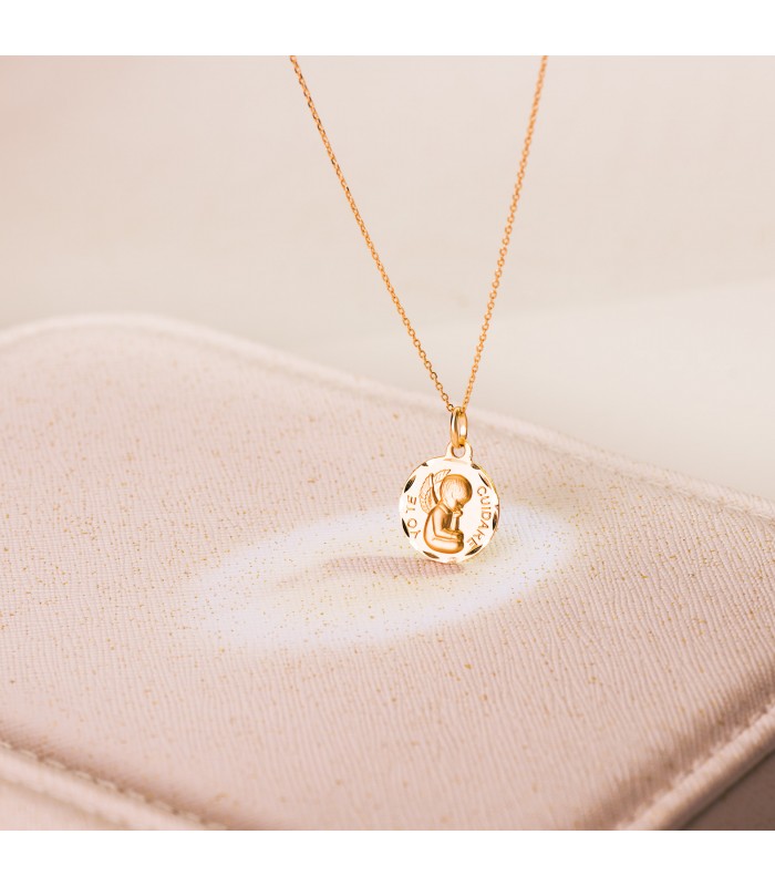 Médaille Ange "Yo te cuidaré" 18K 14mm Facettée | cadeau bapteme | médaille de bapteme | cadeau bapteme original