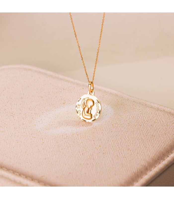 Médaille Ange "Yo te cuidaré" 18K 16 mm Facettée | cadeau bapteme | médaille de bapteme | cadeau bapteme original