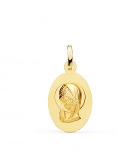 Medalla Oval Virgen Niña 18K Mate 19 MM - regalo primera comunión