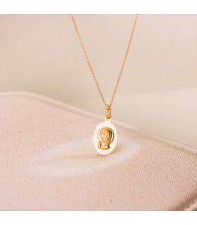 Medalla Oval Virgen Niña 18K Mate 19 MM - regalo primera comunión