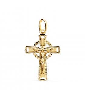 Keltischer Anhängerkreuz mit Jesus Figur 750 Gold, matiert und diamantiert 22275