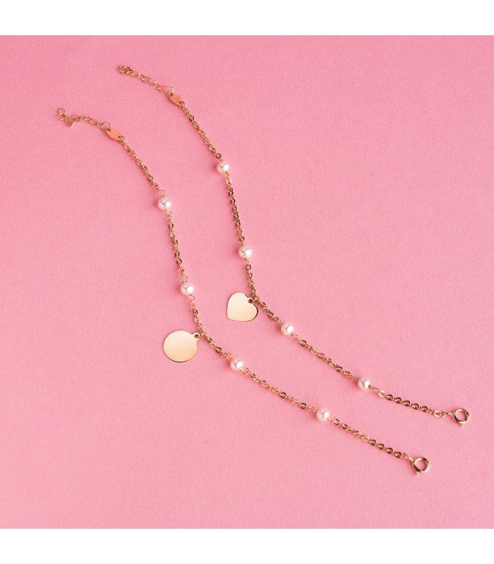 Pulsera personalizada Corazón Perlas Oro 18K - pulseras personalizables - pulsera con nombre grabado
