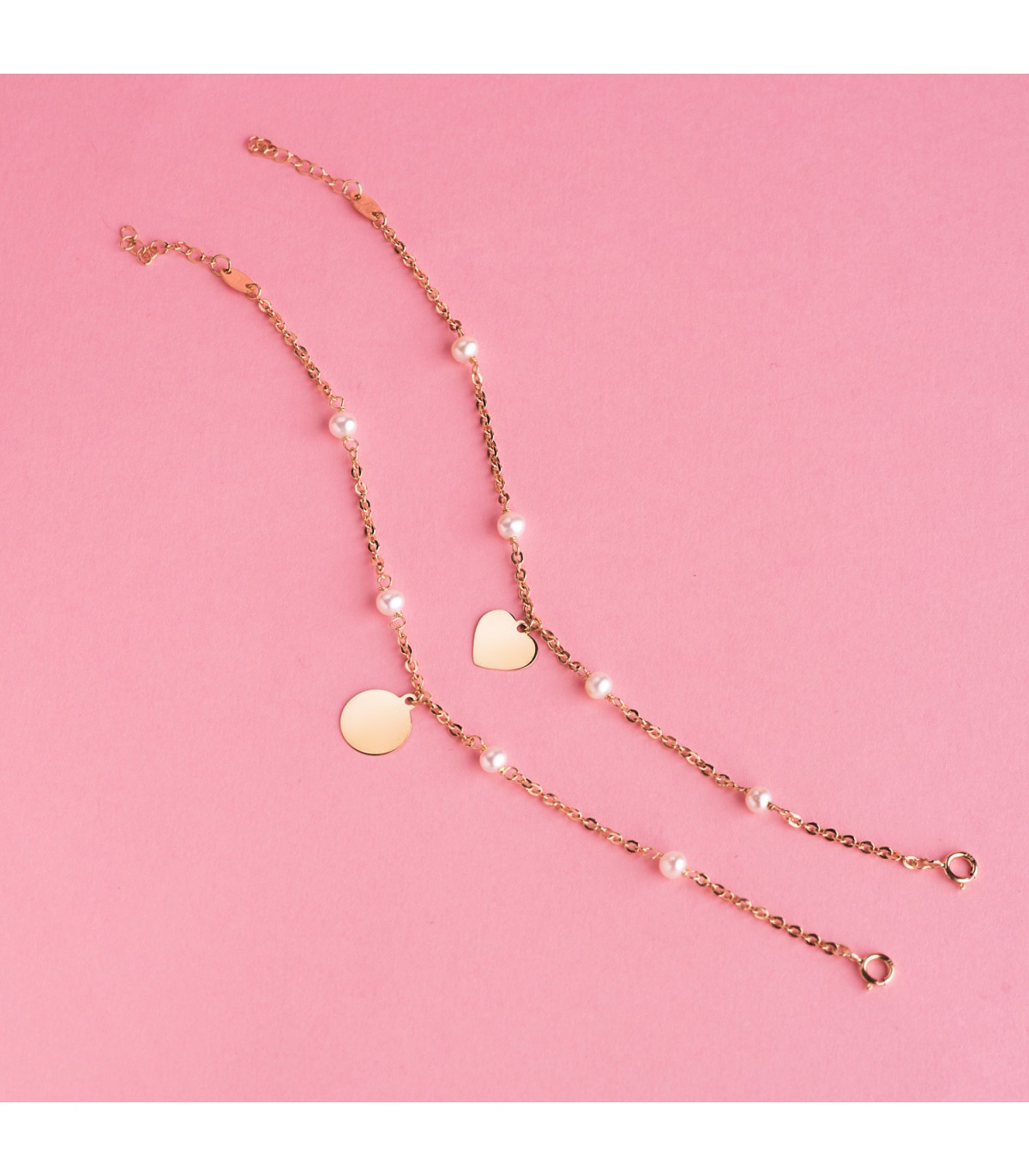 Pulsera personalizada Corazón Perlas Oro 18K - pulseras personalizables - pulsera con nombre grabado