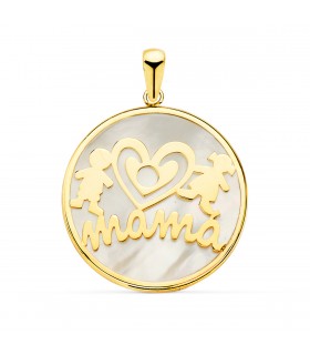 Pendentif Garçon et Fille Maman Or 18K Nacre