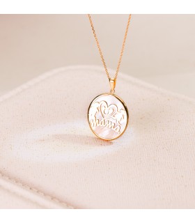 Pendentif Garçon et Fille Maman Or 18K Nacre