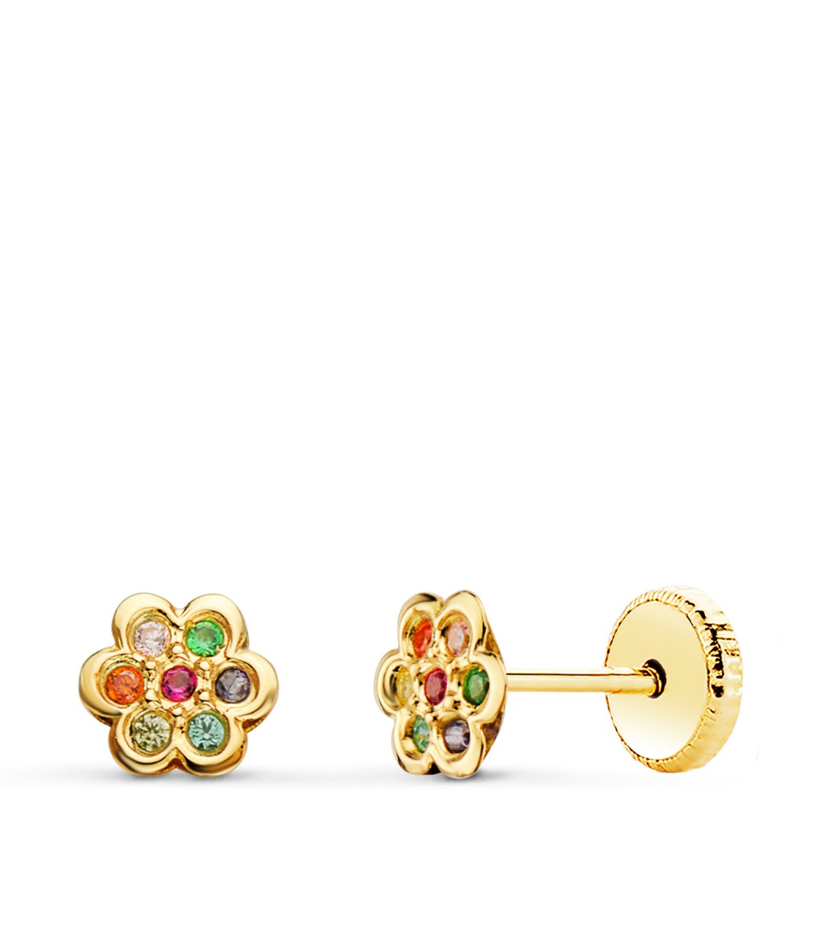 Clous d'oreilles Bébé Pierres Couleurs Or 18K Fleur