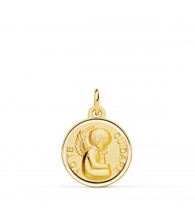 Médaille Ange "Yo te cuidaré" 18K 16mm Biseauté