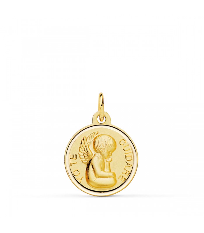 Medalla Ángel Yo te cuidaré 18K 16mm Bisel - regalos para bautizo, nacimiento de bebé