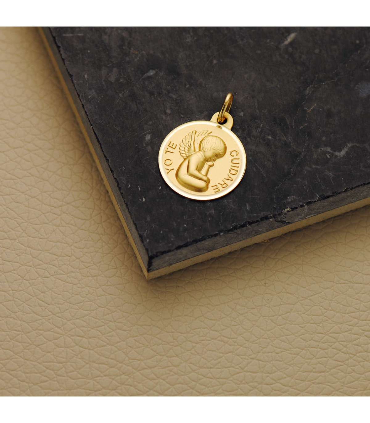 Medalla Ángel Yo te cuidaré 18K 16mm Bisel - regalos para bautizo, nacimiento de bebé