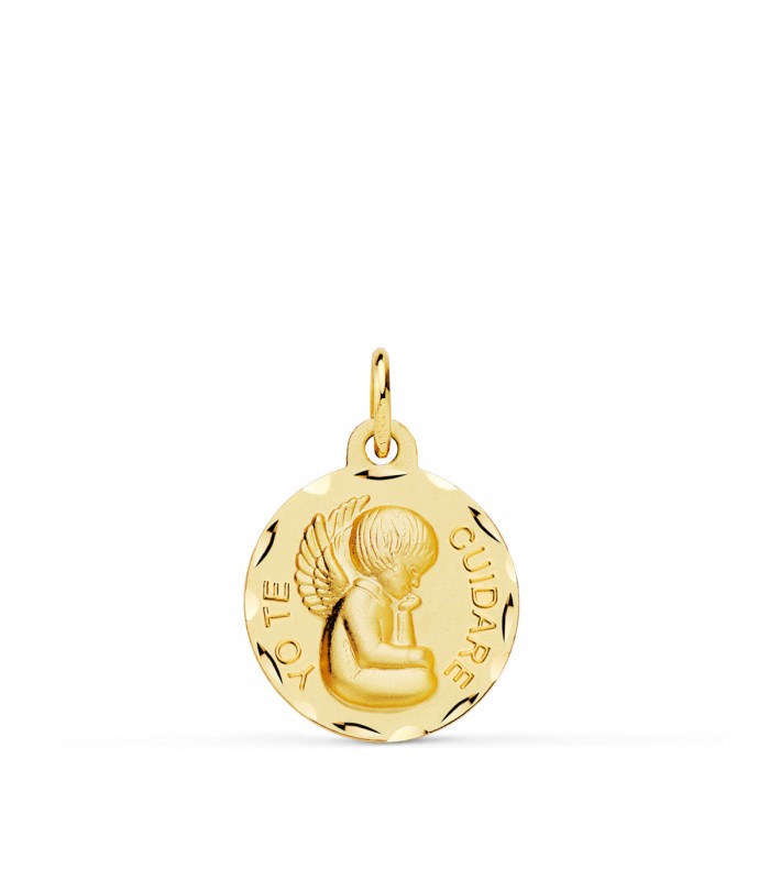Medalla Ángel Yo te cuidaré 18K 16mm Tallada | colgantes personalizados, medallas religiosas