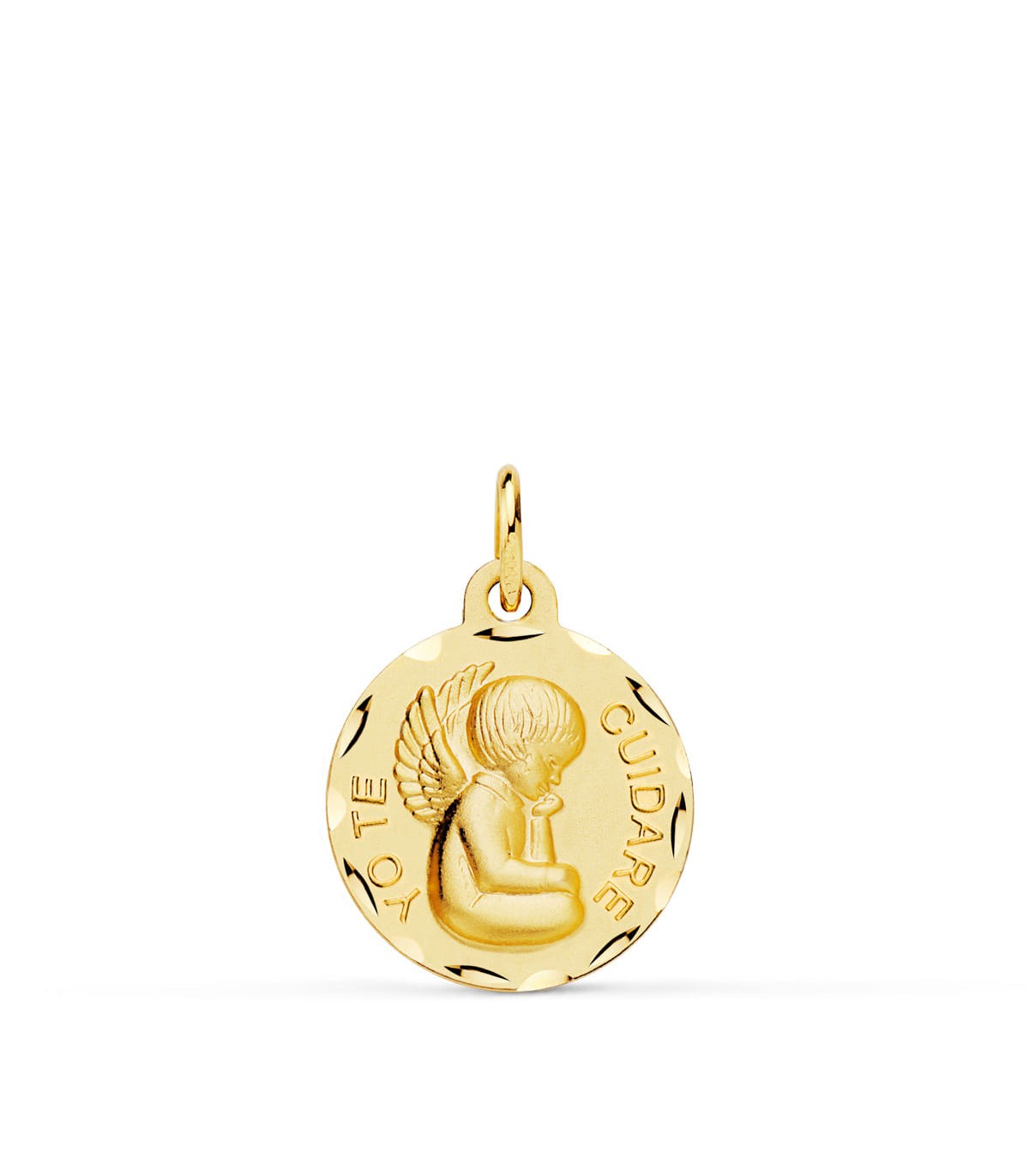 Medalla Ángel Yo te cuidaré 18K 16mm Tallada | colgantes personalizados, medallas religiosas