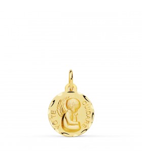 Médaille Ange "Yo te cuidaré" 18K 14mm Facettée | cadeau bapteme | médaille de bapteme | cadeau bapteme original