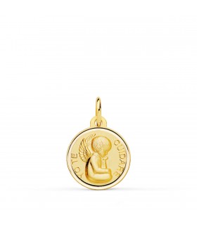 Médaille Ange "Yo te cuidaré" 18K 14mm Biseauté | Cadeau bapteme filleule | idee cadeau bapteme | medaille bapteme