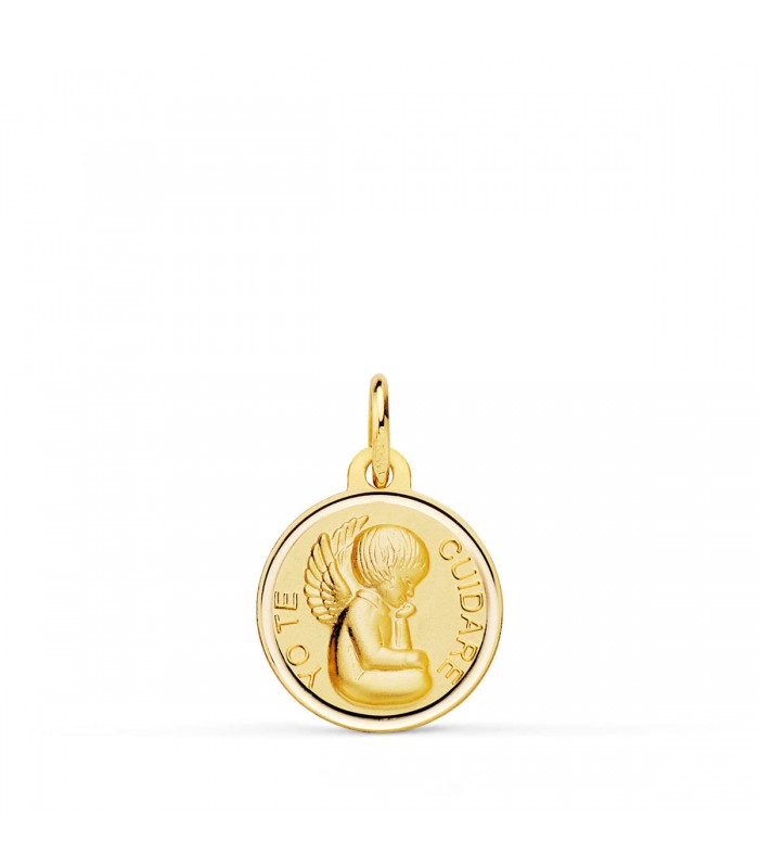 Medalla Ángel Yo te cuidaré 18K 14mm Bisel | regalos para bebé personalizados