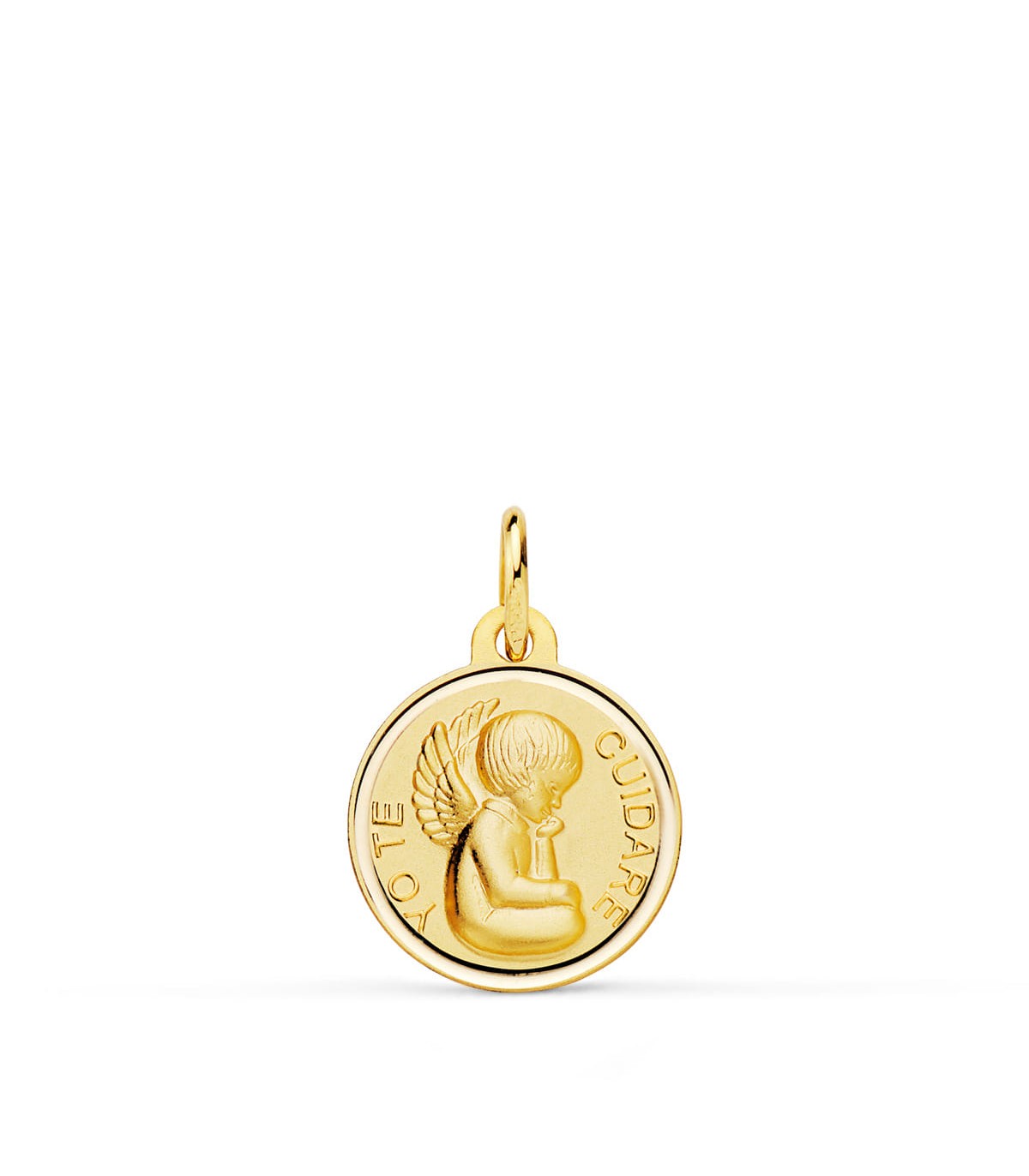 Medalla Ángel Yo te cuidaré 18K 14mm Bisel | regalos para bebé personalizados
