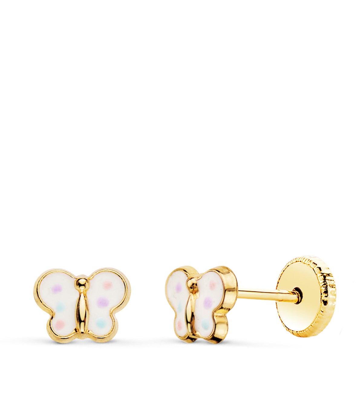 Orecchini bambina oro 18Kt Farfalla colorata, chiusura a perno