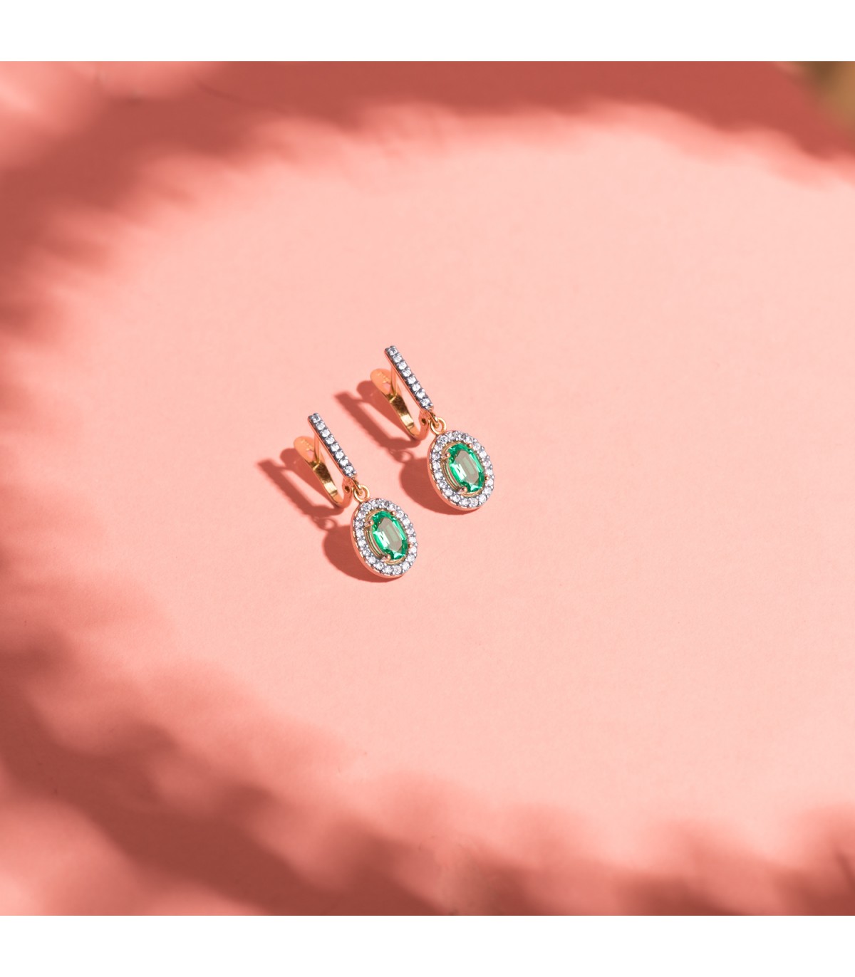 Boucles d'oreilles Talya Émeraude Or Bicolore 18K | Boucles pour femme or jaune 18K | Boucles d'oreilles femme idee cadeau