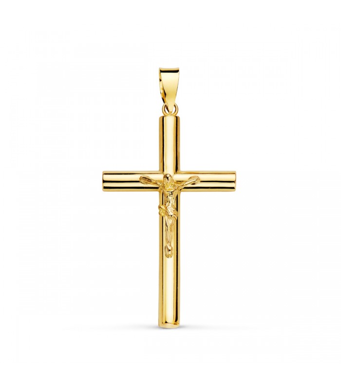 Croce con Cristo in oro giallo 18 kt 32 mm, canna tonda