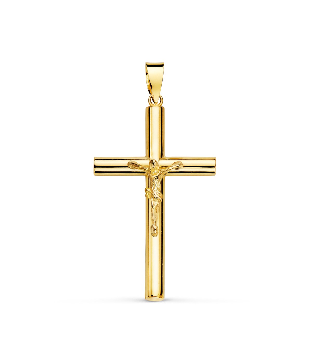 Croce con Cristo in oro giallo 18 kt 32 mm, canna tonda