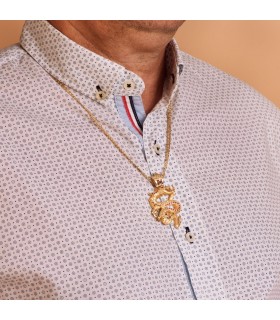 Pendentif homme Dragon Or Jaune 18K Pierres rouges