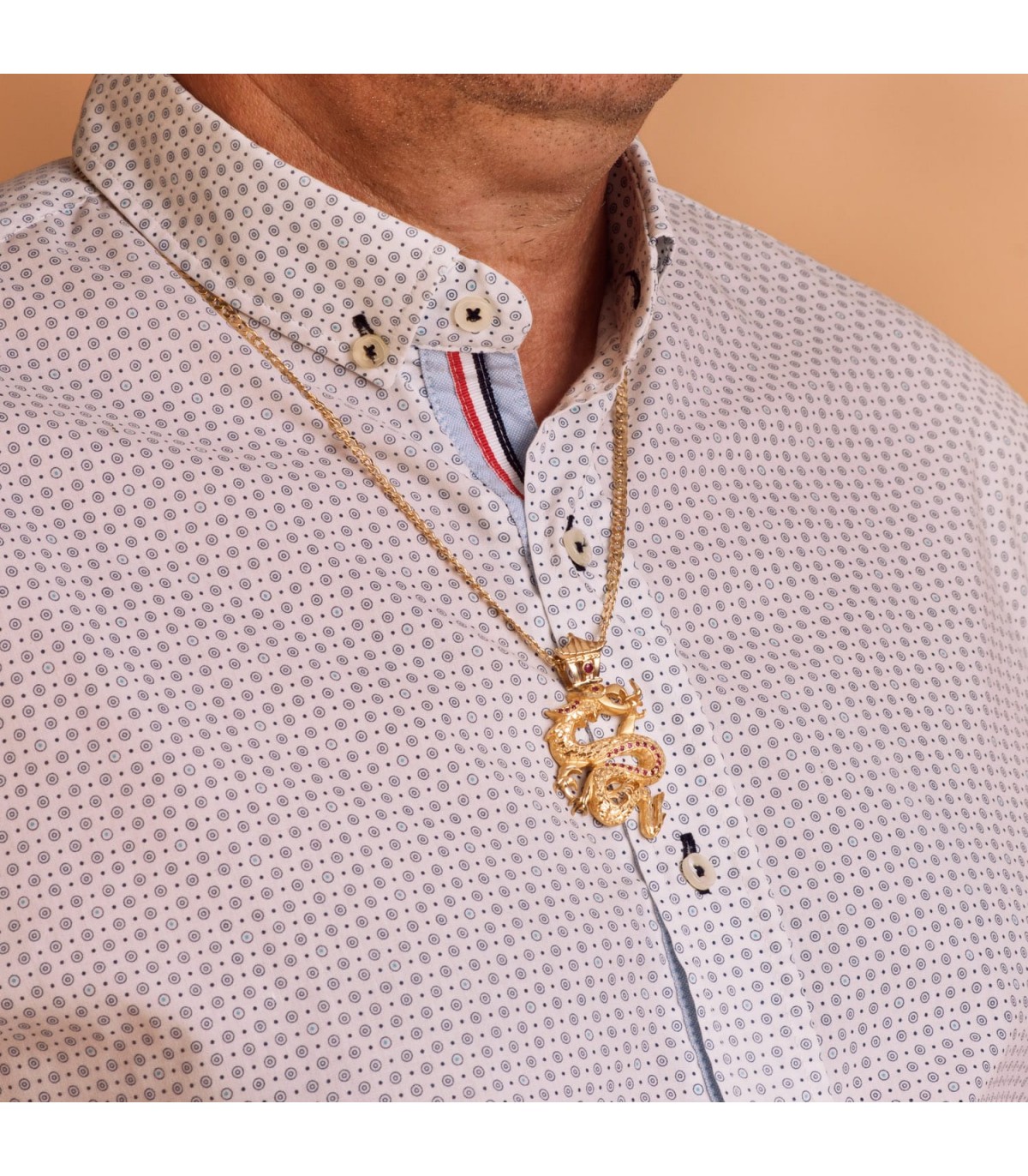 Pendentif homme Dragon Or Jaune 18K Pierres rouges